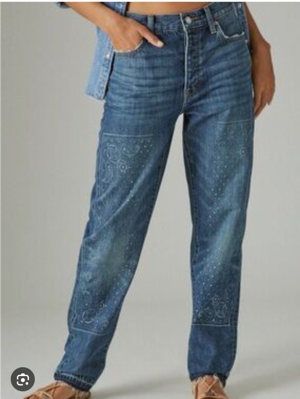 Lucky Legend Lucky Brand Drew Mom High Rise Taper Jeans Bandana Detailing Size 8